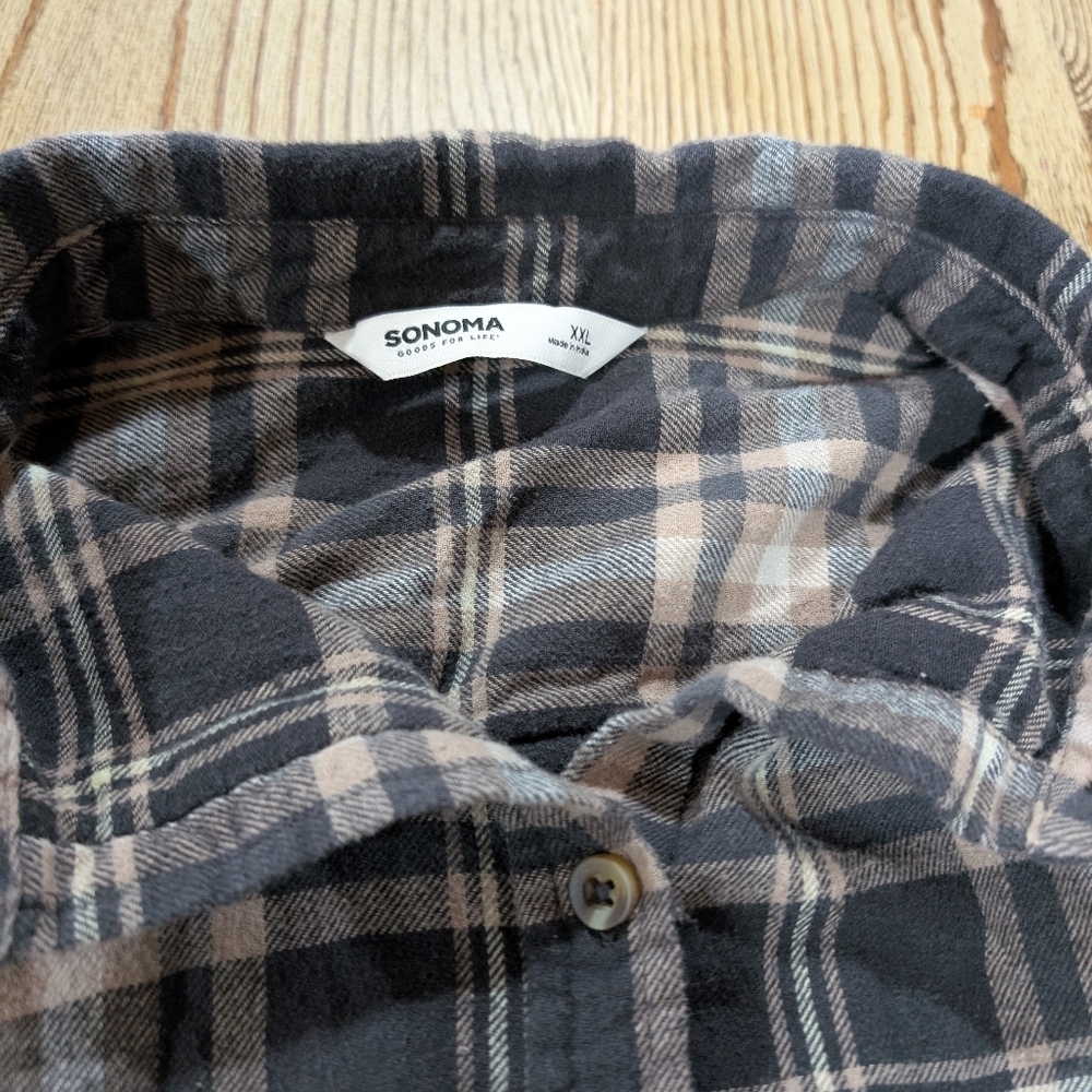 Sonoma Brown & White Plaid Button Down Shirt  Women’s XXL Cozy Grandpa-Core. - Picture 6 of 7